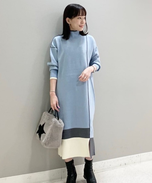 CAST:（キャストコロン）の「カラーブロックニットワンピース