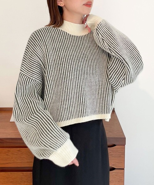 Heather（ヘザー）の「ストライプハイネックニット 174762（ニット