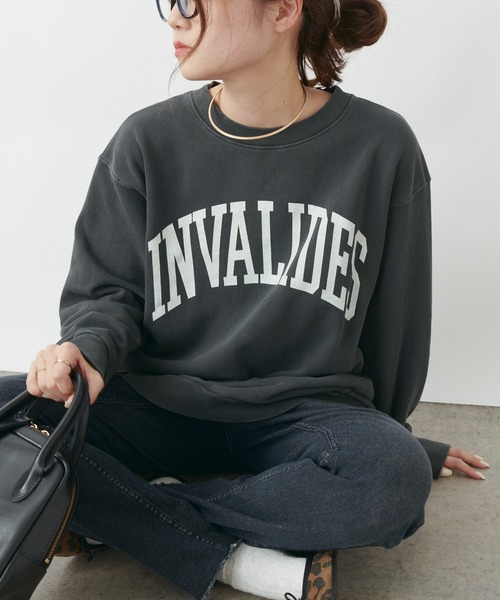 PUAL CE CIN（ピュアルセシン）の「カレッジロゴピグメントBIGプルオーバー（Tシャツ/カットソー・レディース・モカ/ベージュ/チャコールグレー・FREE）」の2枚目の写真