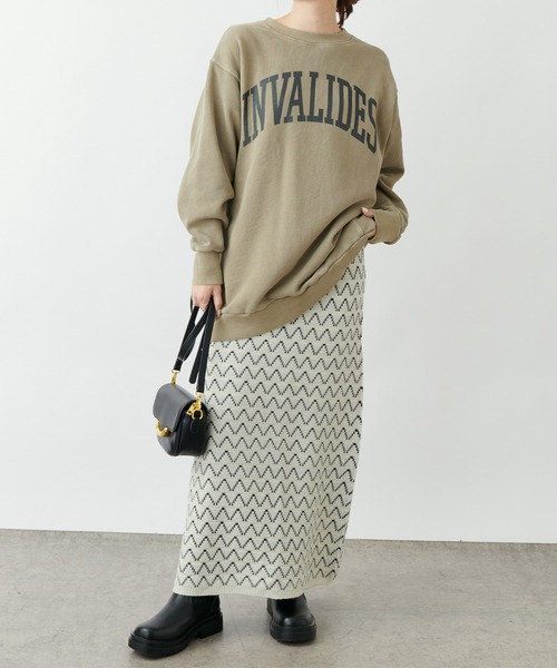 PUAL CE CIN（ピュアルセシン）の「カレッジロゴピグメントBIGプルオーバー（Tシャツ/カットソー・レディース・モカ/ベージュ/チャコールグレー・FREE）」の12枚目の写真