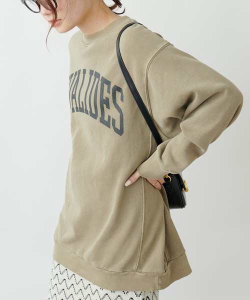 PUAL CE CIN（ピュアルセシン）の「カレッジロゴピグメントBIGプルオーバー（Tシャツ/カットソー・レディース・モカ/ベージュ/チャコールグレー・FREE）」の6枚目の写真