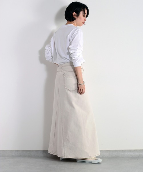 cepo（セポ）の「デニムフレアスカート《立体裁断》（デニムスカート・レディース・オフホワイト/ネイビー・S/L/M）」の12枚目の写真