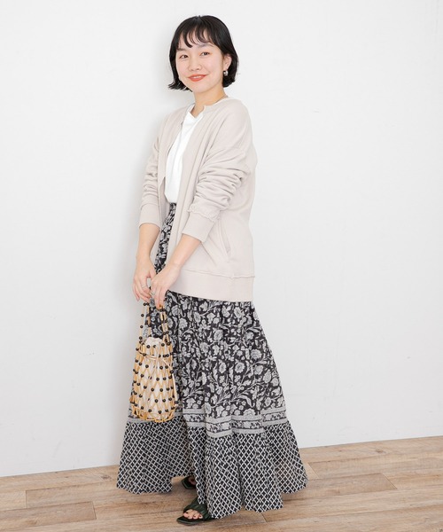 Nodressバニーと花プリント ひざ丈スカート Nodressバニーと花プリント ひざ丈スカート スカート フレア