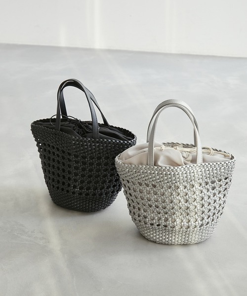 ROPE' PICNIC（ロペピクニック）の「スムースハンドメッシュ巾着付きバケットバッグ（トートバッグ・レディース・シルバー/ブラック・FREE）」の13枚目の写真