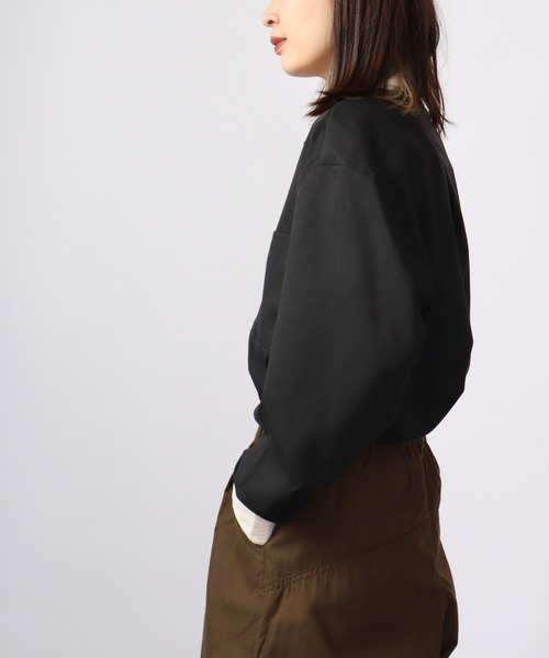 FUNALIVE（ファンアライブ）の「とろみ ストレッチ 長袖オープンクレリックシャツ（シャツ/ブラウス・メンズ・サックスブルー/ブラック/カーキ/ベージュ/モカ/グリーン/ホワイト・M/XL/L）」の13枚目の写真