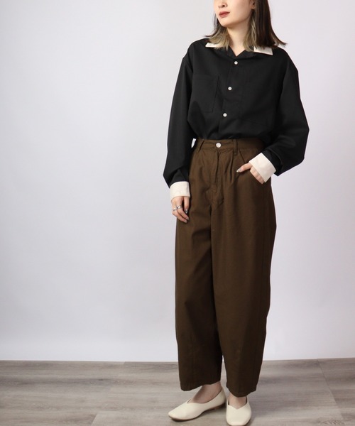 FUNALIVE（ファンアライブ）の「とろみ ストレッチ 長袖オープンクレリックシャツ（シャツ/ブラウス・メンズ・サックスブルー/ブラック/カーキ/ベージュ/モカ/グリーン/ホワイト・M/XL/L）」の15枚目の写真