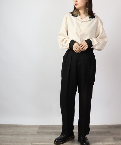 FUNALIVE（ファンアライブ）の「とろみ ストレッチ 長袖オープンクレリックシャツ（シャツ/ブラウス・メンズ・サックスブルー/ブラック/カーキ/ベージュ/モカ/グリーン/ホワイト・M/XL/L）」の11枚目の写真