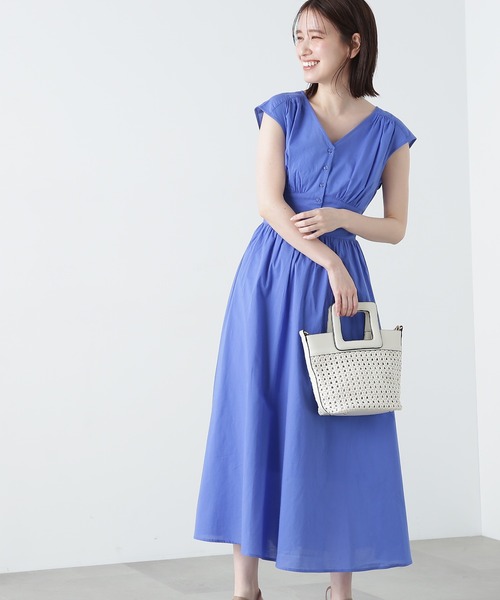 N.（N. Natural Beauty Basic）（エヌエヌナチュラルビューティーベーシック）の「【S Size Line】◆Ｖネックギャザーワンピース（ワンピース・レディース・ブラック/ブルー/スモークピンク/グリーン/ブルー系その他・SMALL/MEDIUM）」の4枚目の写真