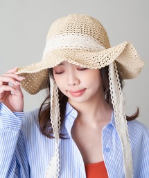 SPINNS | レースリボン付 つば広ペーパーハット(ハット)