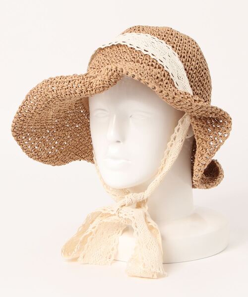 SPINNS（スピンズ）の「レースリボン付 つば広ペーパーハット（ハット・レディース・ベージュ/ライトベージュ・ONESIZE）」の7枚目の写真