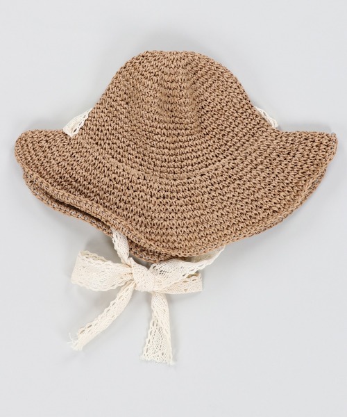 SPINNS（スピンズ）の「レースリボン付 つば広ペーパーハット（ハット・レディース・ベージュ/ライトベージュ・ONESIZE）」の5枚目の写真