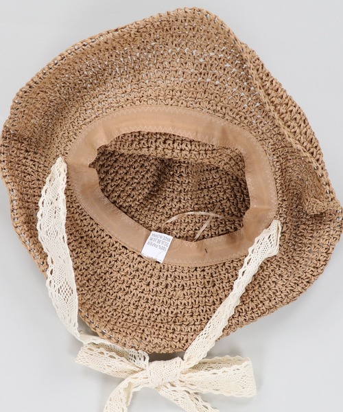 SPINNS（スピンズ）の「レースリボン付 つば広ペーパーハット（ハット・レディース・ベージュ/ライトベージュ・ONESIZE）」の6枚目の写真