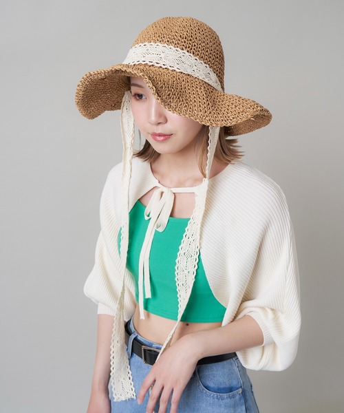 SPINNS（スピンズ）の「レースリボン付 つば広ペーパーハット（ハット・レディース・ベージュ/ライトベージュ・ONESIZE）」の18枚目の写真