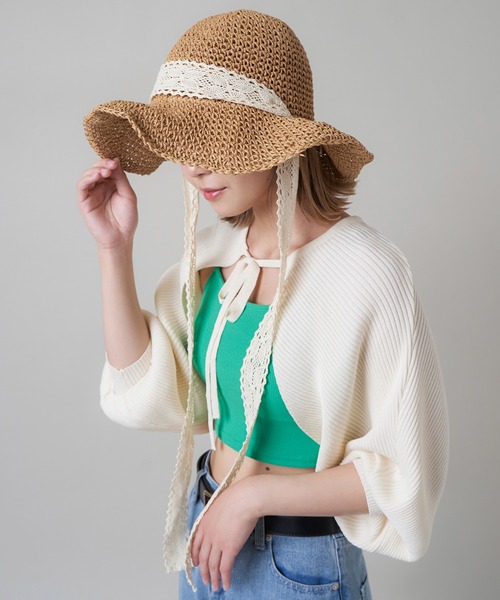 SPINNS（スピンズ）の「レースリボン付 つば広ペーパーハット（ハット・レディース・ベージュ/ライトベージュ・ONESIZE）」の17枚目の写真