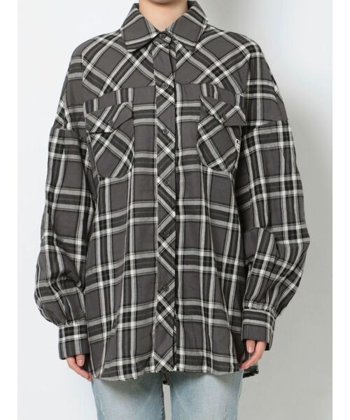 GYDA(ジェイダ)の「GGボリュームスリーブBIGチェックシャツ(シャツ/ブラウス・レディース・ベージュ/グレー・FREE)」の10枚目の写真