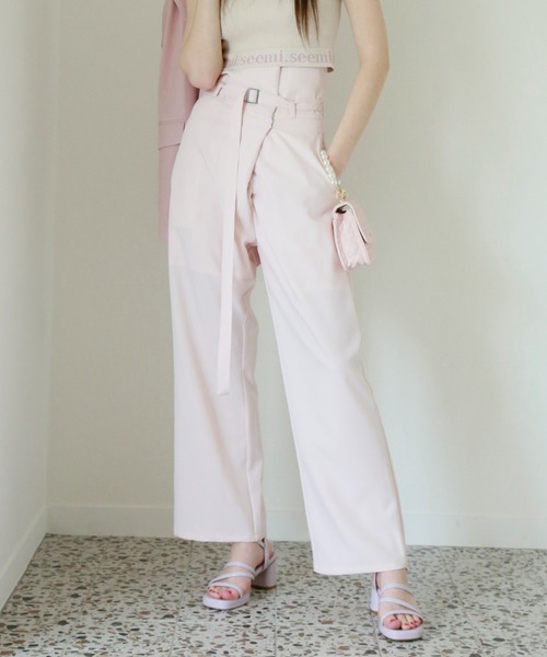 Seemi. byNICECLAUP（ シーミーバイナイスクラップ）の「【Seemi】デザインハイウエストパンツ（スラックス・レディース・ブルー/グレー/ピンク・FREE）」の3枚目の写真