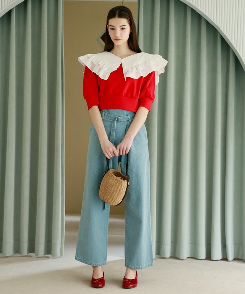 Seemi. byNICECLAUP（ シーミーバイナイスクラップ）の「【Seemi】デザインハイウエストパンツ（スラックス・レディース・ブルー/グレー/ピンク・FREE）」の4枚目の写真