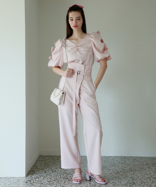 Seemi. byNICECLAUP（ シーミーバイナイスクラップ）の「【Seemi】デザインハイウエストパンツ（スラックス・レディース・ブルー/グレー/ピンク・FREE）」の11枚目の写真