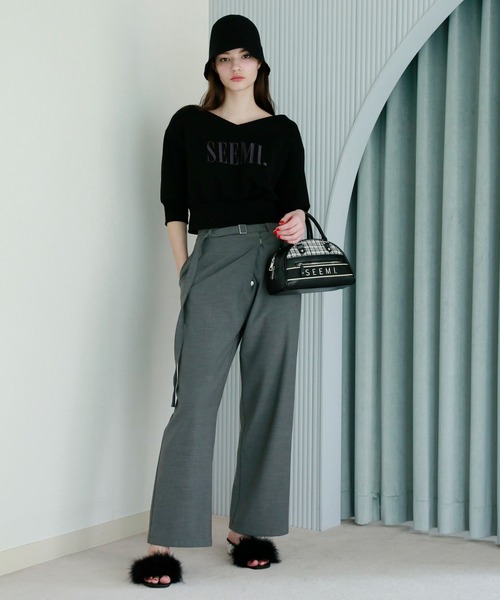 Seemi. byNICECLAUP（ シーミーバイナイスクラップ）の「【Seemi】デザインハイウエストパンツ（スラックス・レディース・ブルー/グレー/ピンク・FREE）」の6枚目の写真