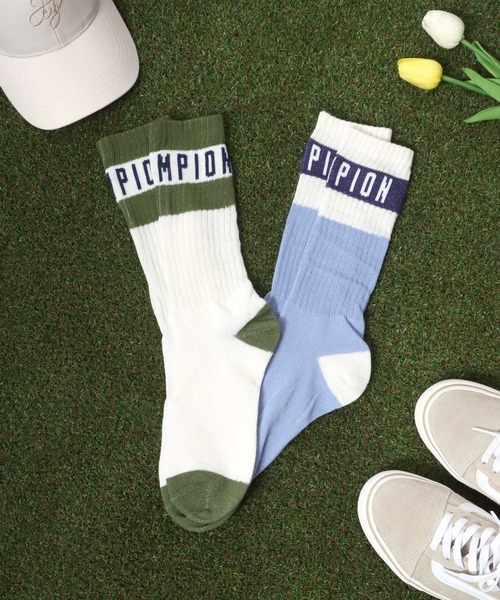 Champion（チャンピオン）の「Champion（チャンピオン）ブランドロゴ ラインソックス（ソックス/靴下・レディース・ライトブルー/オフホワイト・23cm～25cm）」の5枚目の写真