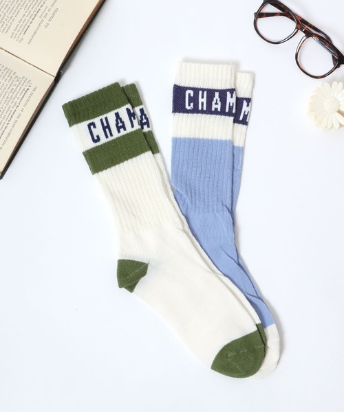Champion（チャンピオン）の「Champion（チャンピオン）ブランドロゴ ラインソックス（ソックス/靴下・レディース・ライトブルー/オフホワイト・23cm～25cm）」の6枚目の写真