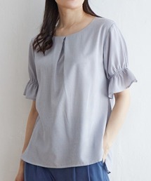 【接触冷感】ひやっとシャーリングスリーブブラウス