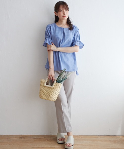 ikka(イッカ)の「【接触冷感】ひやっとシャーリングスリーブブラウス(シャツ/ブラウス・レディース・ネイビー/ブルー/ブラック・S/M/L)」の19枚目の写真