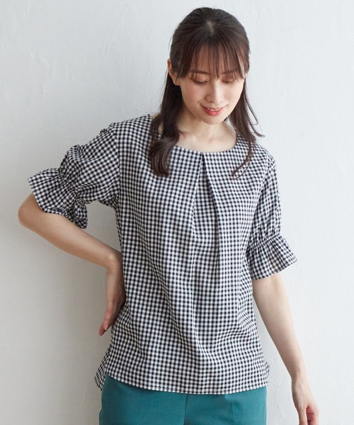ikka(イッカ)の「【接触冷感】ひやっとシャーリングスリーブブラウス(シャツ/ブラウス・レディース・ネイビー/ブルー/ブラック・S/M/L)」の21枚目の写真