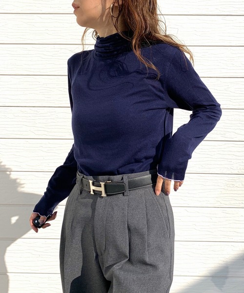 Q（キュー）の「マシュマロタートル（Tシャツ/カットソー・レディース・ブラック/ブルー/アイボリー/スモークピンク/ネイビー/ライトグリーン/ライトグレー/チェリーピンク・MEDIUM）」の6枚目の写真