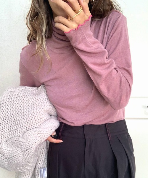 Q（キュー）の「マシュマロタートル（Tシャツ/カットソー・レディース・ブラック/ブルー/アイボリー/スモークピンク/ネイビー/ライトグリーン/ライトグレー/チェリーピンク・MEDIUM）」の8枚目の写真