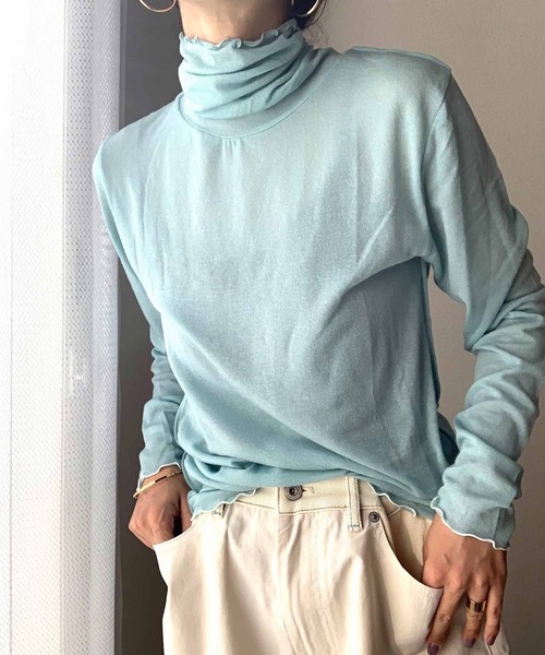 Q（キュー）の「マシュマロタートル（Tシャツ/カットソー・レディース・ブラック/ブルー/アイボリー/スモークピンク/ネイビー/ライトグリーン/ライトグレー/チェリーピンク・MEDIUM）」の5枚目の写真