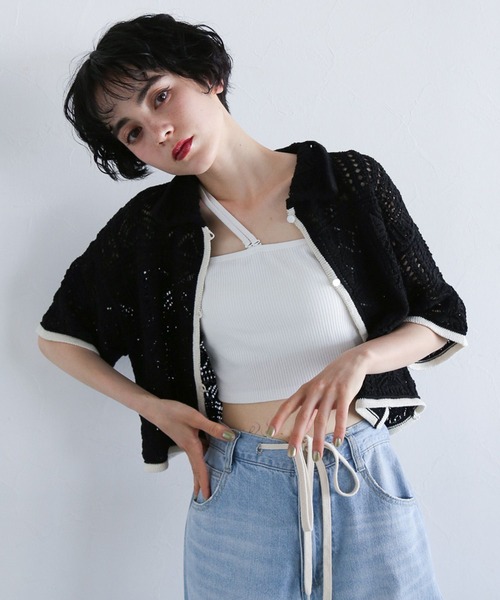 PAGEBOY（ページボーイ）の「クロシェライクシャツカーディガン（カーディガン/ボレロ・レディース・ブラック/ブルー/オフホワイト・FREE）」の9枚目の写真