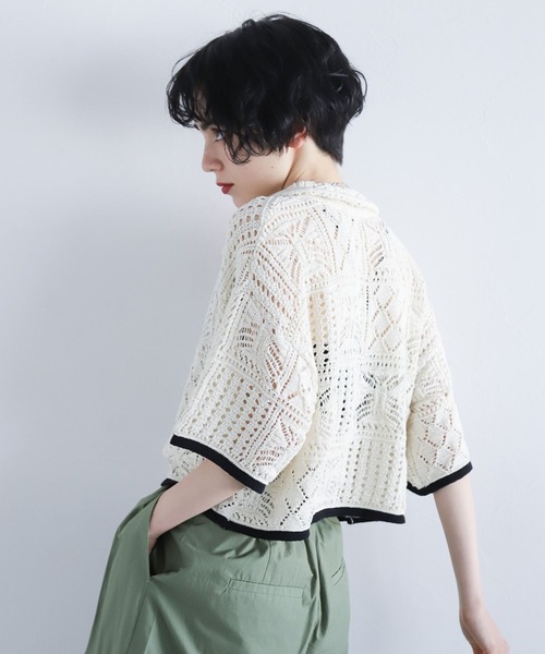 PAGEBOY（ページボーイ）の「クロシェライクシャツカーディガン（カーディガン/ボレロ・レディース・ブラック/ブルー/オフホワイト・FREE）」の4枚目の写真