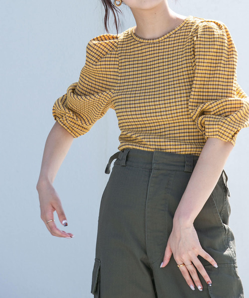 KBF（ケイビーエフ）の「ギンガムタックスリーブプルオーバー（シャツ/ブラウス・レディース・ホワイト系その他/イエロー系その他/グリーン系その他・ONE）」の5枚目の写真