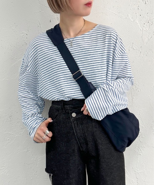apres jour mignon（アプレジュールミニョン）の「シアーボーダープルオーバー【ZOZOTOWN限定アイテム】（Tシャツ/カットソー・レディース・ブルー/ネイビー/その他/グリーン/ブラック/ピンク・X-LARGE/フリー）」の2枚目の写真