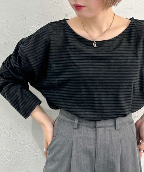 apres jour mignon（アプレジュールミニョン）の「シアーボーダープルオーバー【ZOZOTOWN限定アイテム】（Tシャツ/カットソー・レディース・ブルー/ネイビー/その他/グリーン/ブラック/ピンク・X-LARGE/フリー）」の3枚目の写真