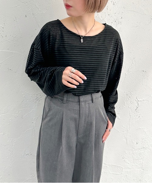 apres jour mignon（アプレジュールミニョン）の「シアーボーダープルオーバー【ZOZOTOWN限定アイテム】（Tシャツ/カットソー・レディース・ブルー/ネイビー/その他/グリーン/ブラック/ピンク・X-LARGE/フリー）」の16枚目の写真