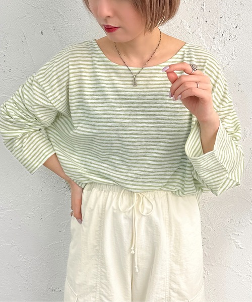 apres jour mignon（アプレジュールミニョン）の「シアーボーダープルオーバー【ZOZOTOWN限定アイテム】（Tシャツ/カットソー・レディース・ブルー/ネイビー/その他/グリーン/ブラック/ピンク・X-LARGE/フリー）」の11枚目の写真