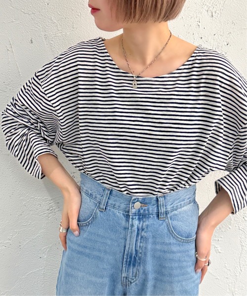 apres jour mignon（アプレジュールミニョン）の「シアーボーダープルオーバー【ZOZOTOWN限定アイテム】（Tシャツ/カットソー・レディース・ブルー/ネイビー/その他/グリーン/ブラック/ピンク・X-LARGE/フリー）」の10枚目の写真