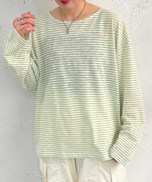apres jour mignon（アプレジュールミニョン）の「シアーボーダープルオーバー【ZOZOTOWN限定アイテム】（Tシャツ/カットソー・レディース・ブルー/ネイビー/その他/グリーン/ブラック/ピンク・X-LARGE/フリー）」の8枚目の写真