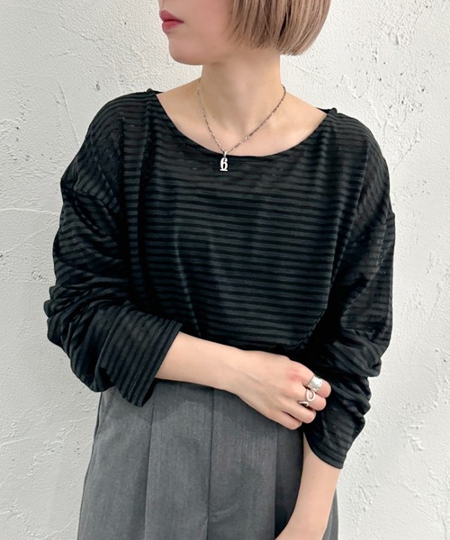 apres jour mignon（アプレジュールミニョン）の「シアーボーダープルオーバー【ZOZOTOWN限定アイテム】（Tシャツ/カットソー・レディース・ブルー/ネイビー/その他/グリーン/ブラック/ピンク・X-LARGE/フリー）」の7枚目の写真