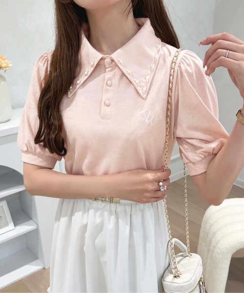 apres jour(アプレジュール)の「パールカラーポロシャツ【ZOZOTOWN限定アイテム】(Tシャツ/カットソー・レディース・ネイビー/オフホワイト/ライトピンク・X-LARGE/フリー)」の2枚目の写真