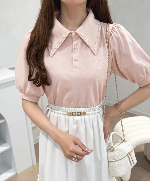 apres jour(アプレジュール)の「パールカラーポロシャツ【ZOZOTOWN限定アイテム】(Tシャツ/カットソー・レディース・ネイビー/オフホワイト/ライトピンク・X-LARGE/フリー)」の14枚目の写真