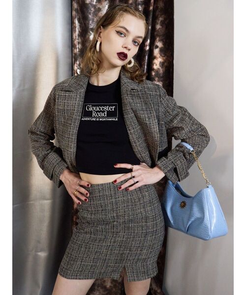 EVRIS（エヴリス）の「ツイードミニスカート【セットアップ着用可能】（スカート・レディース・ブラック/ブルー/カーキ・SMALL/MEDIUM）」の4枚目の写真