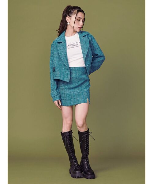 EVRIS（エヴリス）の「ツイードミニスカート【セットアップ着用可能】（スカート・レディース・ブラック/ブルー/カーキ・SMALL/MEDIUM）」の8枚目の写真