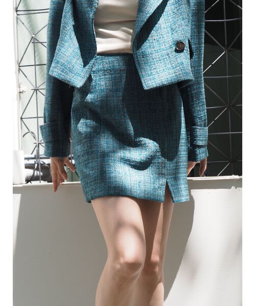 EVRIS（エヴリス）の「ツイードミニスカート【セットアップ着用可能】（スカート・レディース・ブラック/ブルー/カーキ・SMALL/MEDIUM）」の18枚目の写真
