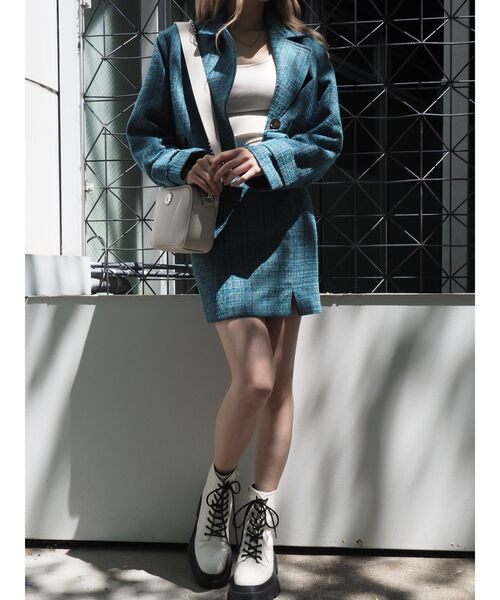 EVRIS（エヴリス）の「ツイードミニスカート【セットアップ着用可能】（スカート・レディース・ブラック/ブルー/カーキ・SMALL/MEDIUM）」の21枚目の写真