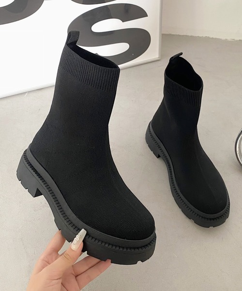 タグ付♪Offen O0u 2ndコラボ ニットシューズ 黒 フリル XL ふわふわシアーテレコ インナータートルニット | AND ON JIONE