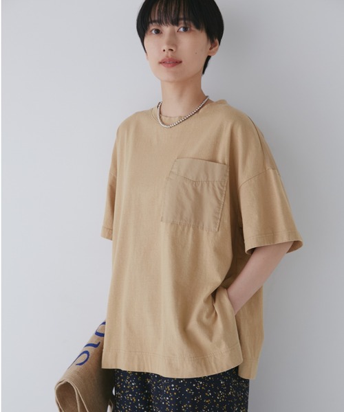 human woman(ヒューマンウーマン)の「◆天竺カットソー(Tシャツ/カットソー・レディース・ネイビー/ベージュ・MEDIUM)」の2枚目の写真