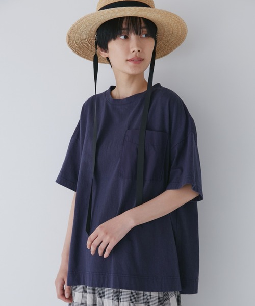 human woman(ヒューマンウーマン)の「◆天竺カットソー(Tシャツ/カットソー・レディース・ネイビー/ベージュ・MEDIUM)」の1枚目の写真